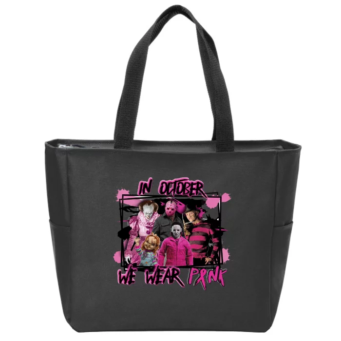 Breast Cancer Awareness Horror Movie Characters Halloween Zip Tote Bag