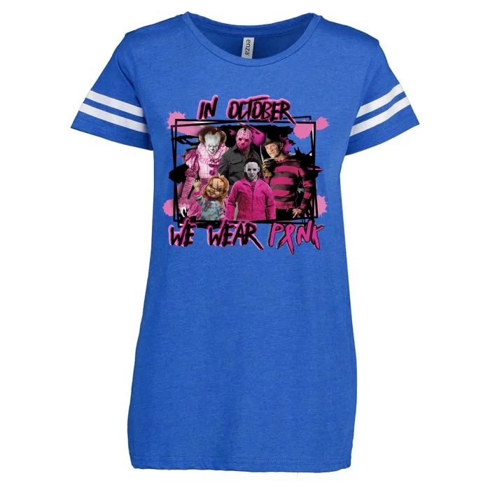 Breast Cancer Awareness Horror Movie Characters Halloween Enza Ladies Jersey Football T-Shirt