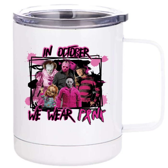 Breast Cancer Awareness Horror Movie Characters Halloween Front & Back 12oz Stainless Steel Tumbler Cup