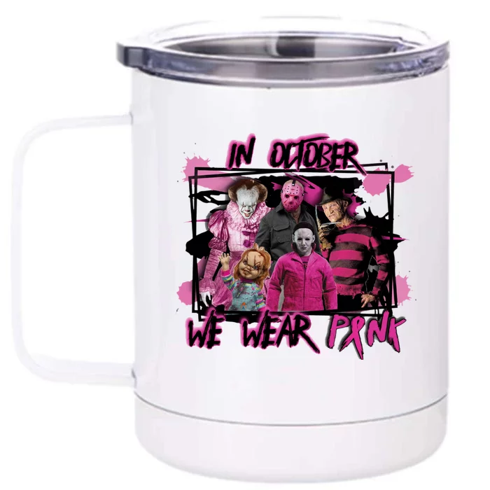 Breast Cancer Awareness Horror Movie Characters Halloween Front & Back 12oz Stainless Steel Tumbler Cup