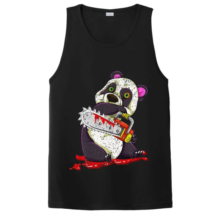 Bloody Chainsaw Animal Spooky Halloween Gift Idea Panda Performance Tank