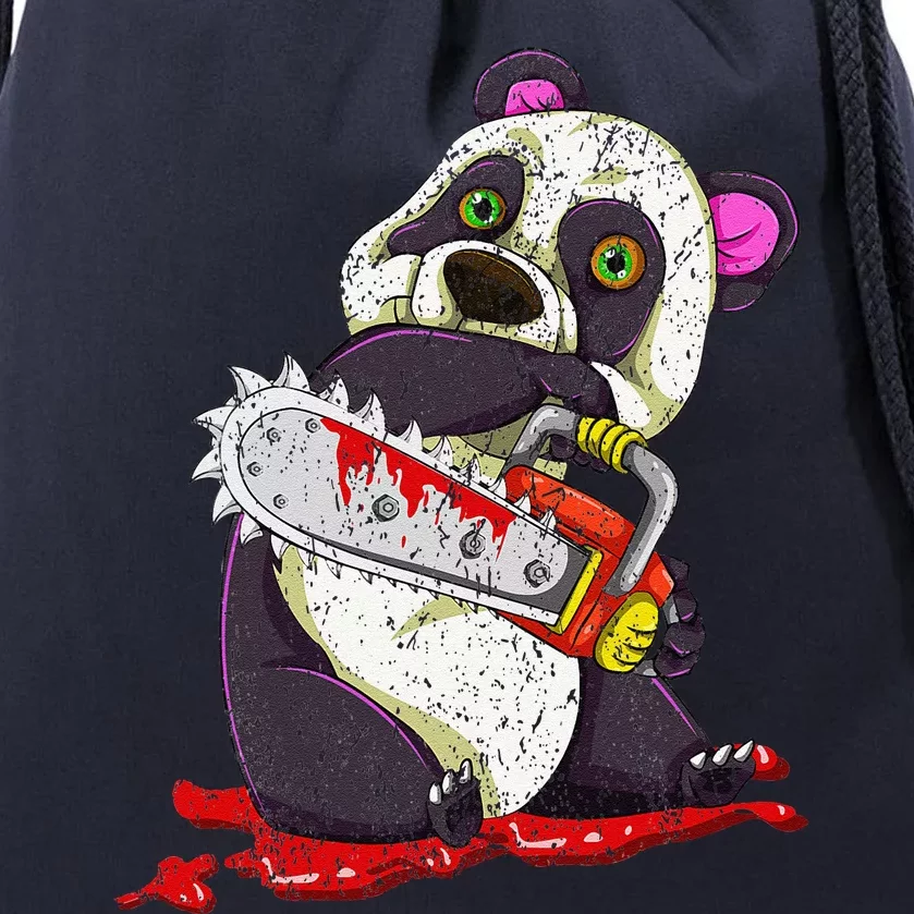 Bloody Chainsaw Animal Spooky Halloween Gift Idea Panda Drawstring Bag