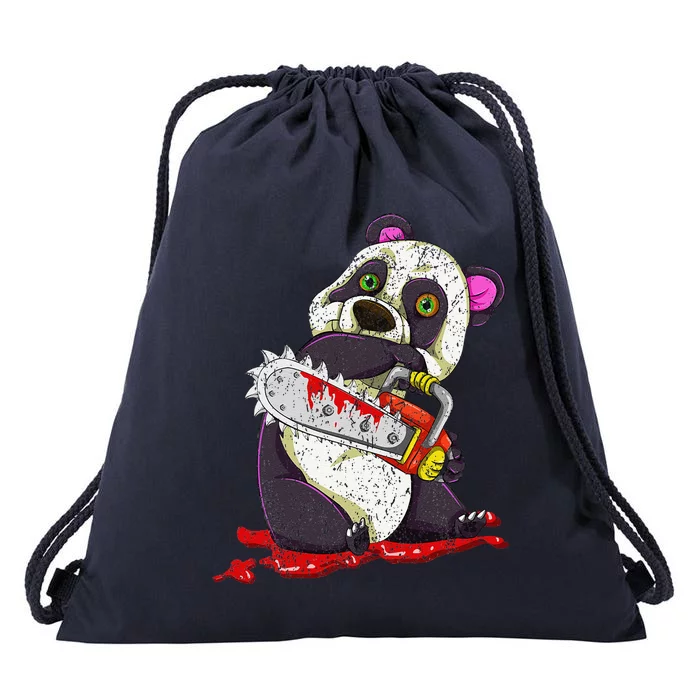 Bloody Chainsaw Animal Spooky Halloween Gift Idea Panda Drawstring Bag