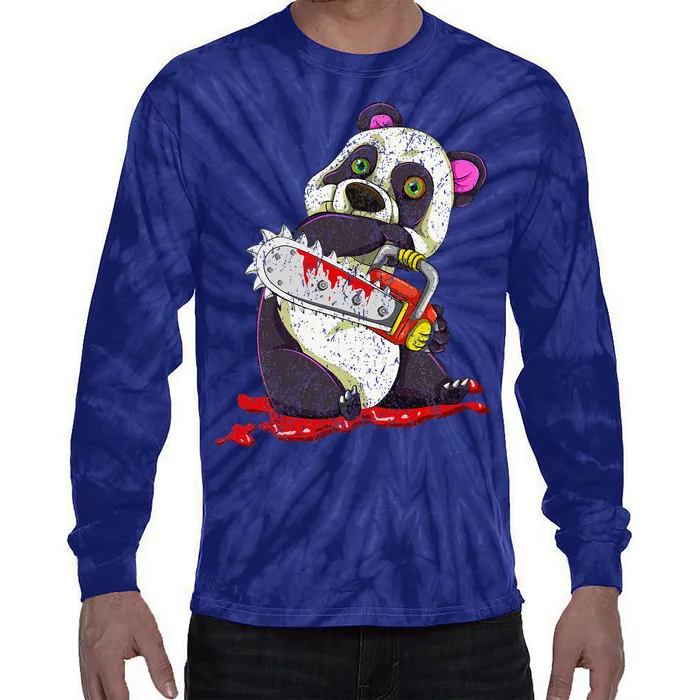 Bloody Chainsaw Animal Spooky Halloween Gift Idea Panda Tie-Dye Long Sleeve Shirt