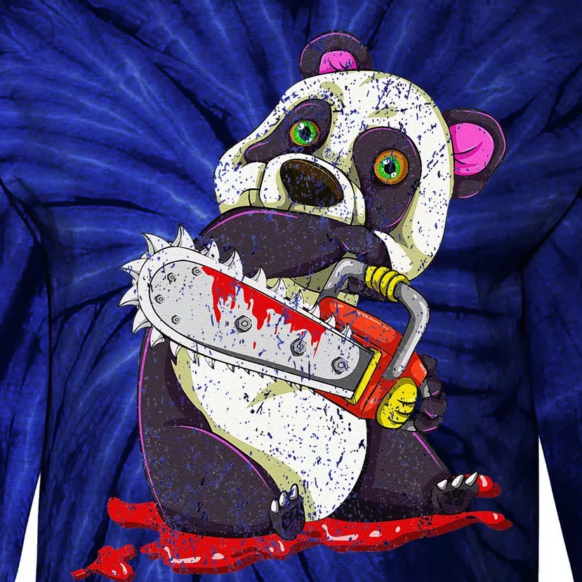 Bloody Chainsaw Animal Spooky Halloween Gift Idea Panda Tie-Dye Long Sleeve Shirt