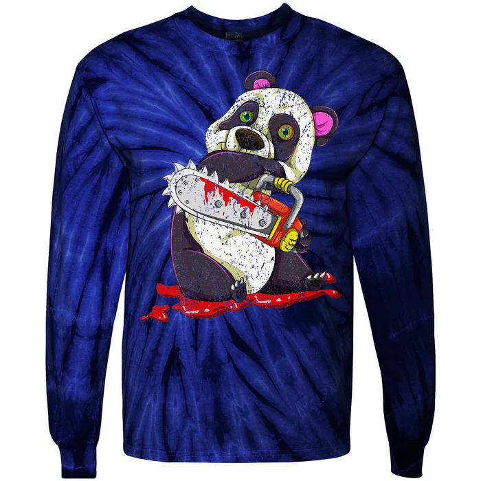 Bloody Chainsaw Animal Spooky Halloween Gift Idea Panda Tie-Dye Long Sleeve Shirt