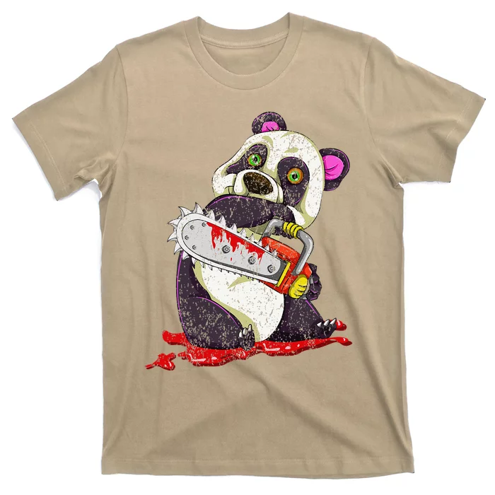 Bloody Chainsaw Animal Spooky Halloween Gift Idea Panda T-Shirt