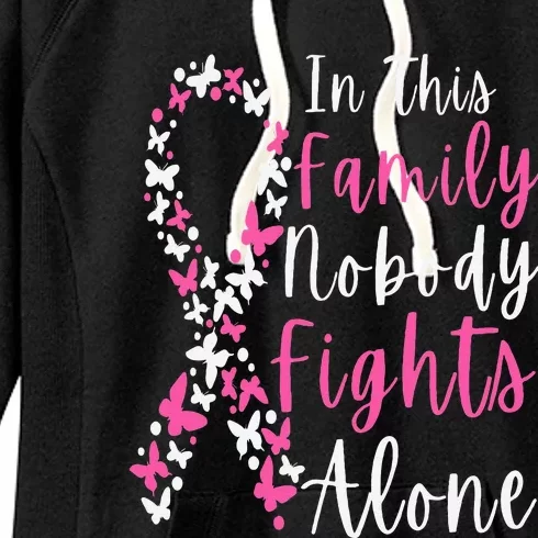 Breast Cancer Awareness In This Family Nobody Fights Alone Women's Fleece Hoodie