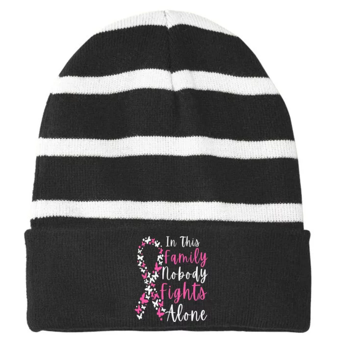 Breast Cancer Awareness In This Family Nobody Fights Alone Striped Beanie with Solid Band