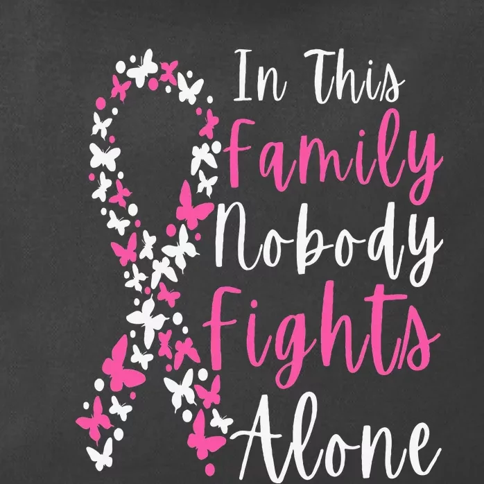 Breast Cancer Awareness In This Family Nobody Fights Alone Zip Tote Bag