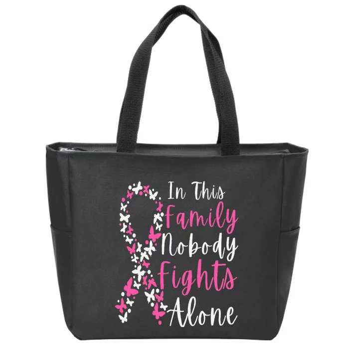 Breast Cancer Awareness In This Family Nobody Fights Alone Zip Tote Bag