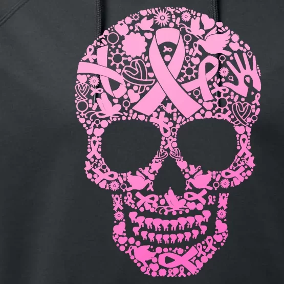 Breast Cancer Awareness Month Pink Ribbon Skull Performance Fleece Hoodie