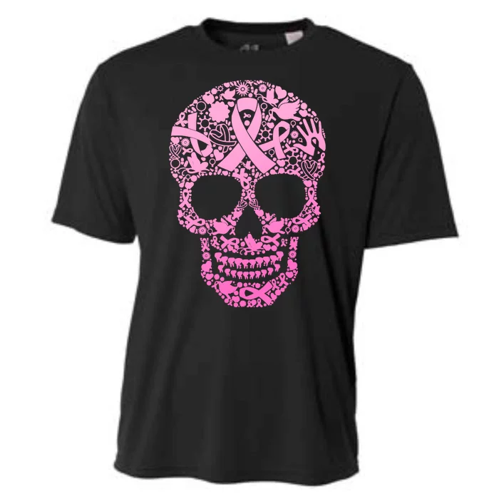 Breast Cancer Awareness Month Pink Ribbon Skull Cooling Performance Crew T-Shirt