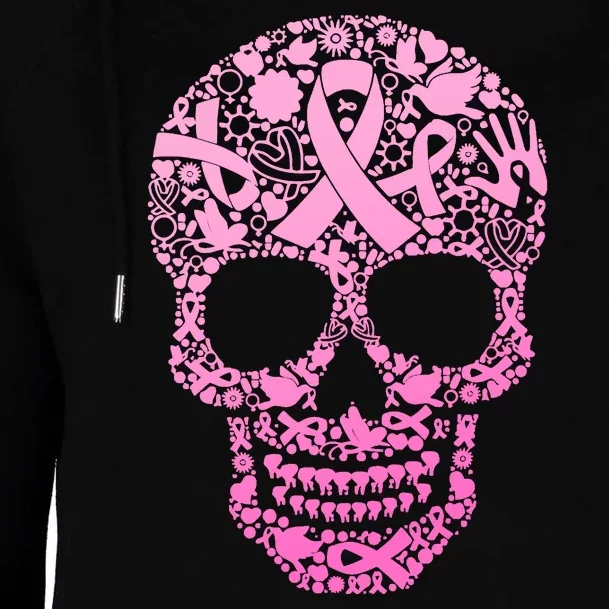 Breast Cancer Awareness Month Pink Ribbon Skull Womens Funnel Neck Pullover Hood