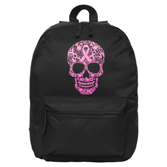 Breast Cancer Awareness Month Pink Ribbon Skull 16 in Basic Backpack