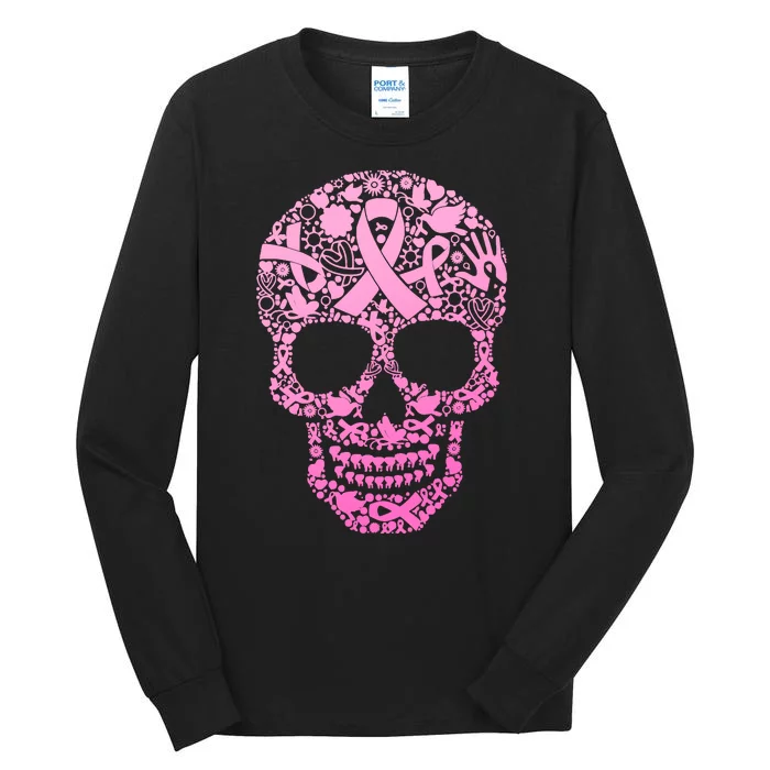 Breast Cancer Awareness Month Pink Ribbon Skull Tall Long Sleeve T-Shirt