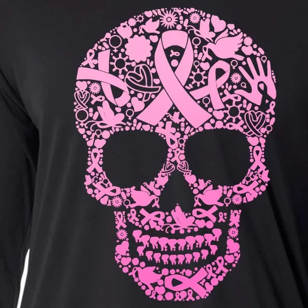 Breast Cancer Awareness Month Pink Ribbon Skull Cooling Performance Long Sleeve Crew