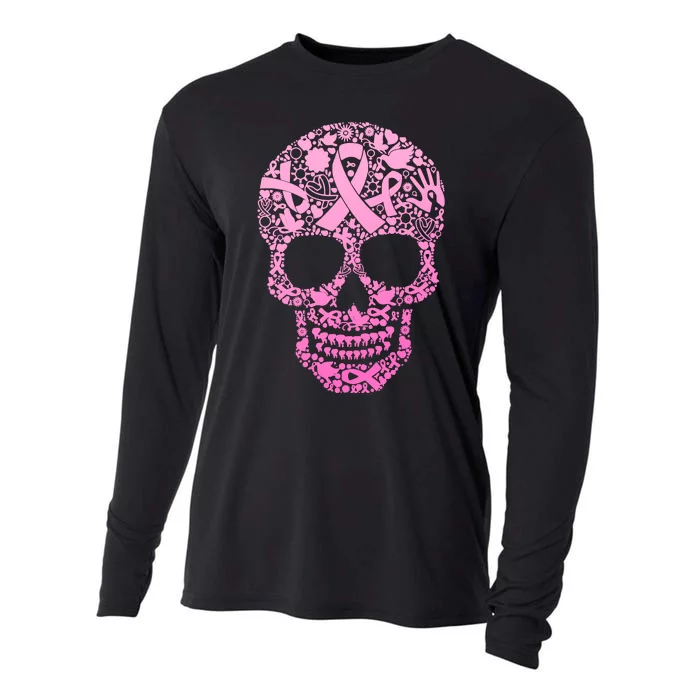 Breast Cancer Awareness Month Pink Ribbon Skull Cooling Performance Long Sleeve Crew