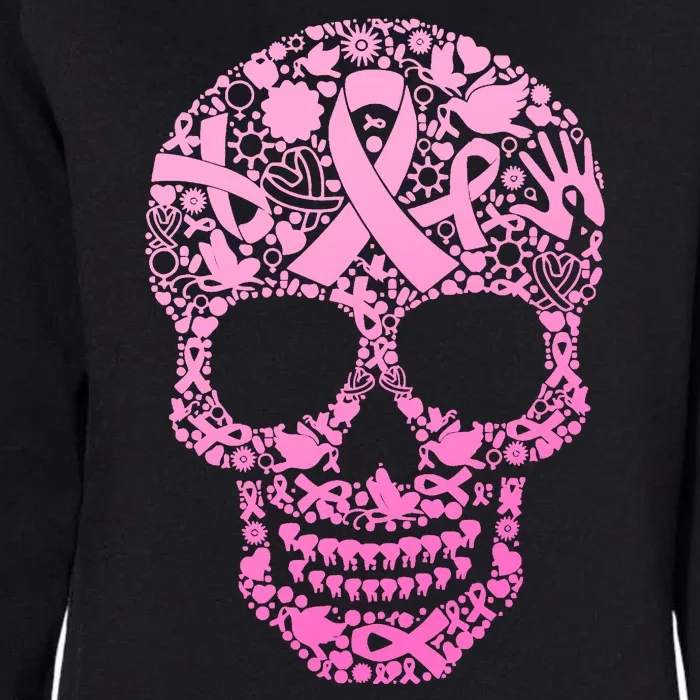 Breast Cancer Awareness Month Pink Ribbon Skull Womens California Wash Sweatshirt