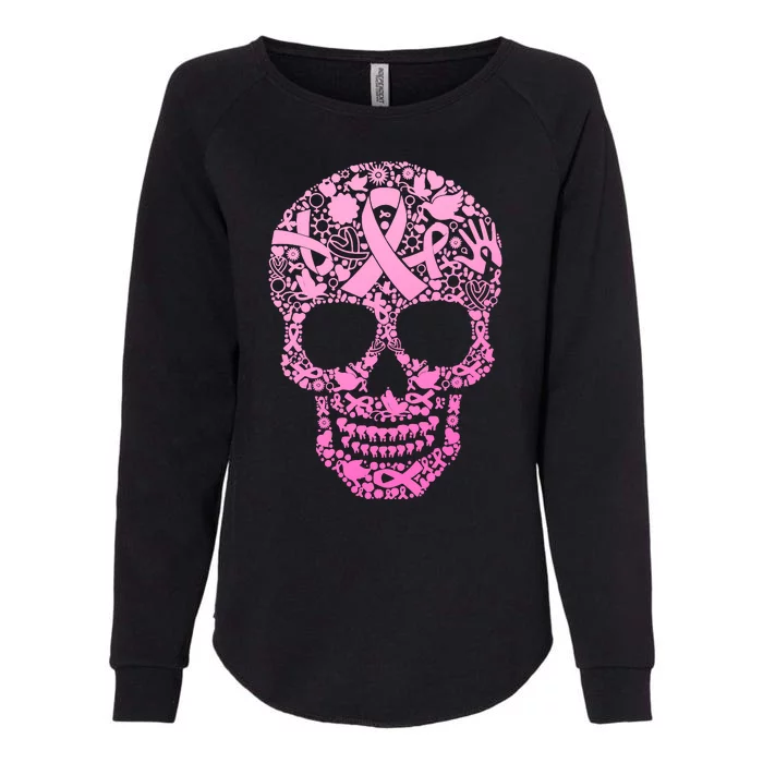 Breast Cancer Awareness Month Pink Ribbon Skull Womens California Wash Sweatshirt