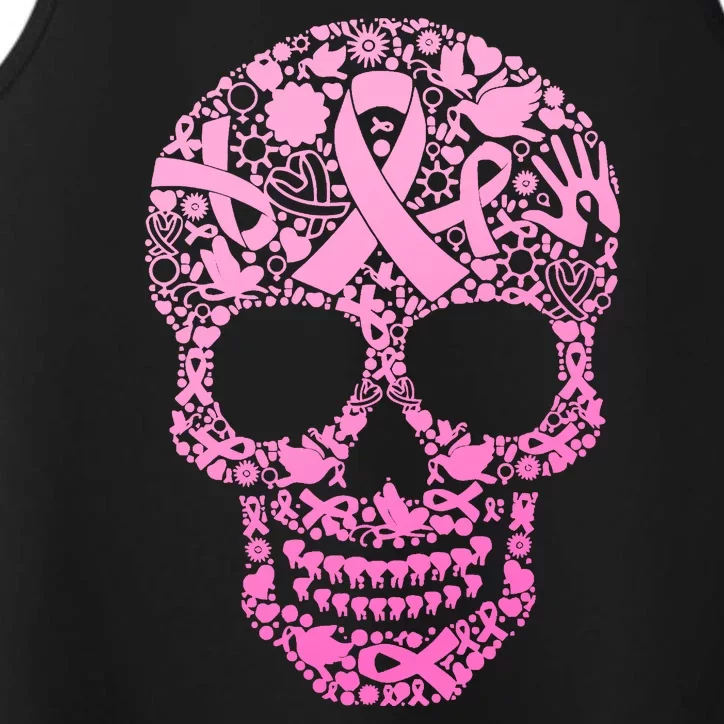 Breast Cancer Awareness Month Pink Ribbon Skull Performance Tank