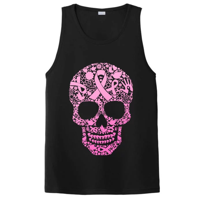 Breast Cancer Awareness Month Pink Ribbon Skull Performance Tank