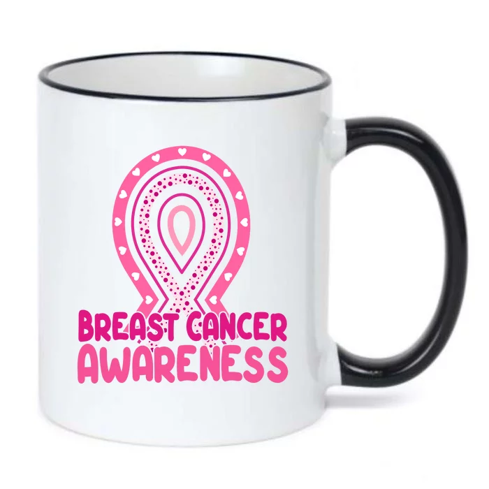 Breast Cancer Awareness Ribbon Heart Black Color Changing Mug