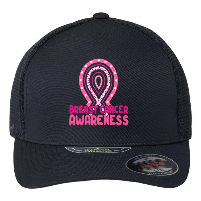 Breast Cancer Awareness Ribbon Heart Flexfit Unipanel Trucker Cap