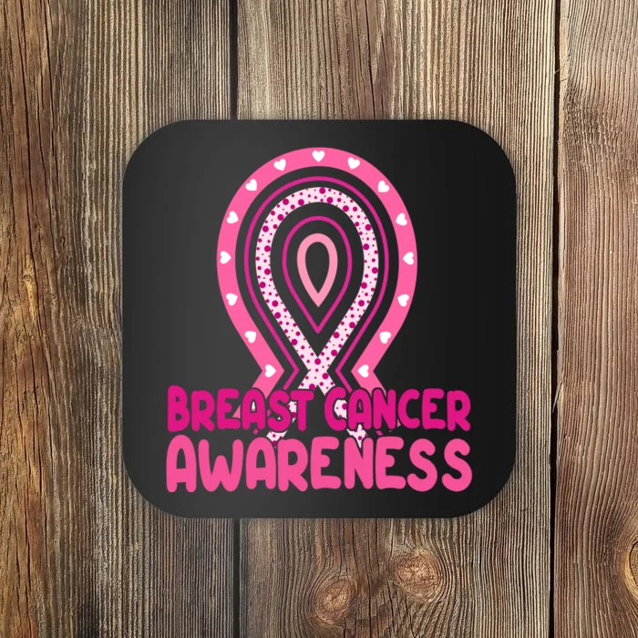 Breast Cancer Awareness Ribbon Heart Coaster