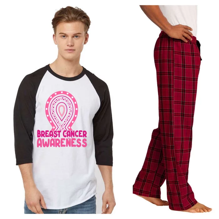 Breast Cancer Awareness Ribbon Heart Raglan Sleeve Pajama Set