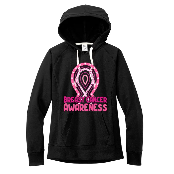 Breast Cancer Awareness Ribbon Heart Women's Fleece Hoodie