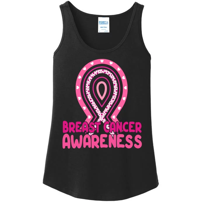 Breast Cancer Awareness Ribbon Heart Ladies Essential Tank