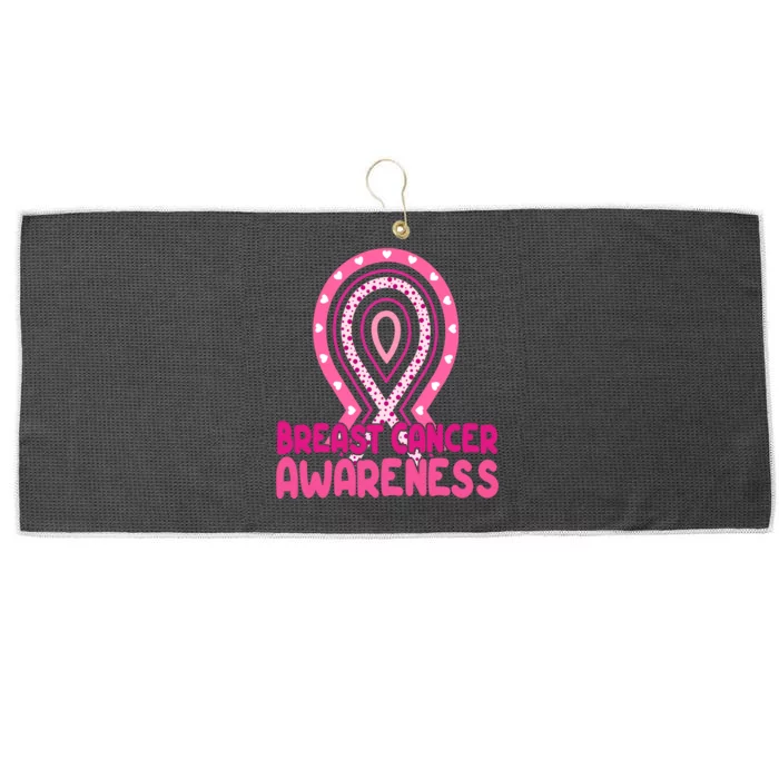 Breast Cancer Awareness Ribbon Heart Large Microfiber Waffle Golf Towel