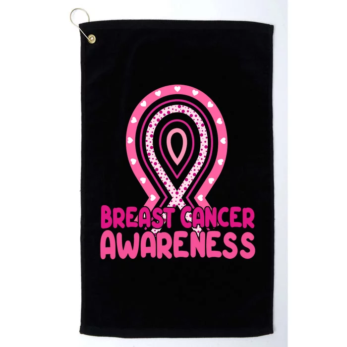 Breast Cancer Awareness Ribbon Heart Platinum Collection Golf Towel