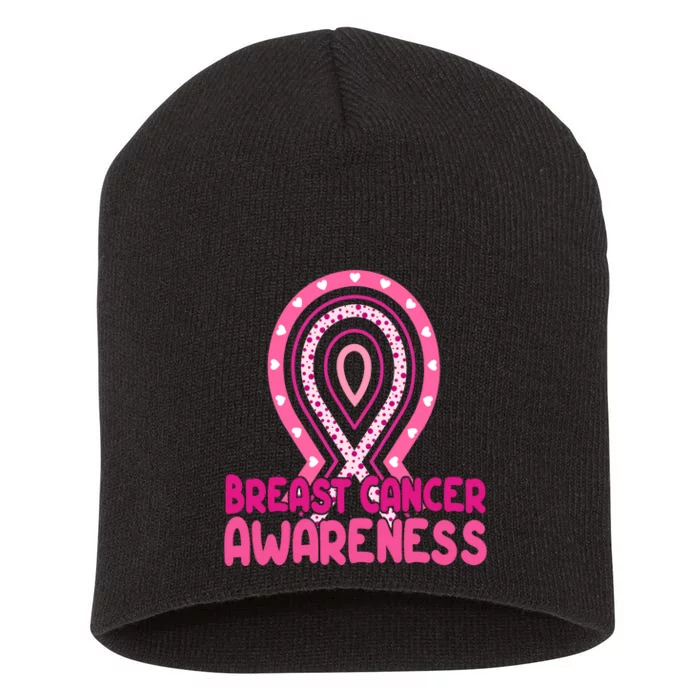 Breast Cancer Awareness Ribbon Heart Short Acrylic Beanie