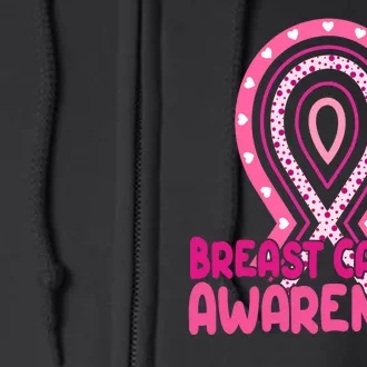 Breast Cancer Awareness Ribbon Heart Full Zip Hoodie