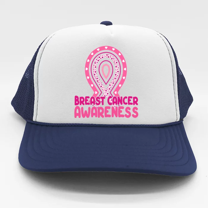 Breast Cancer Awareness Ribbon Heart Trucker Hat