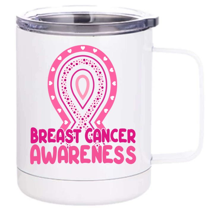 Breast Cancer Awareness Ribbon Heart Front & Back 12oz Stainless Steel Tumbler Cup