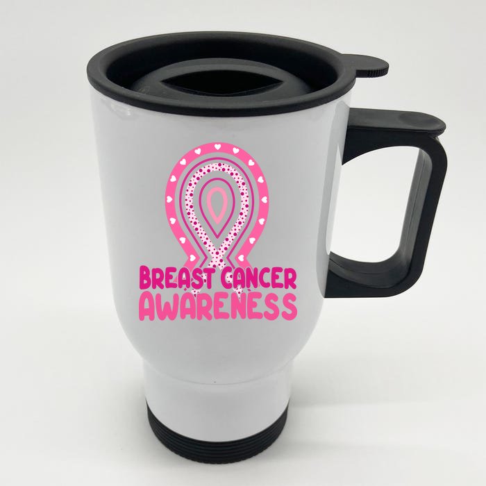 Breast Cancer Awareness Ribbon Heart Front & Back Stainless Steel Travel Mug