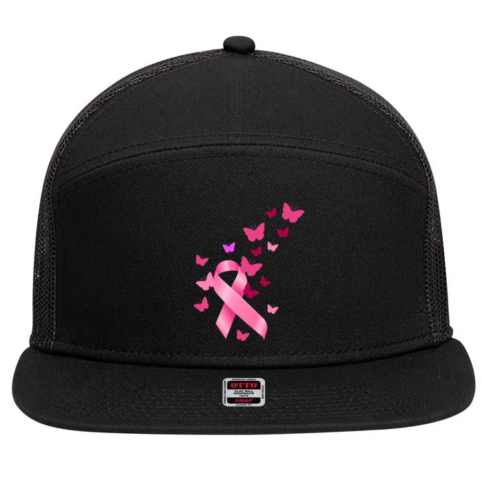 Breast Cancer Awareness Butterflies Logo 7 Panel Mesh Trucker Snapback Hat