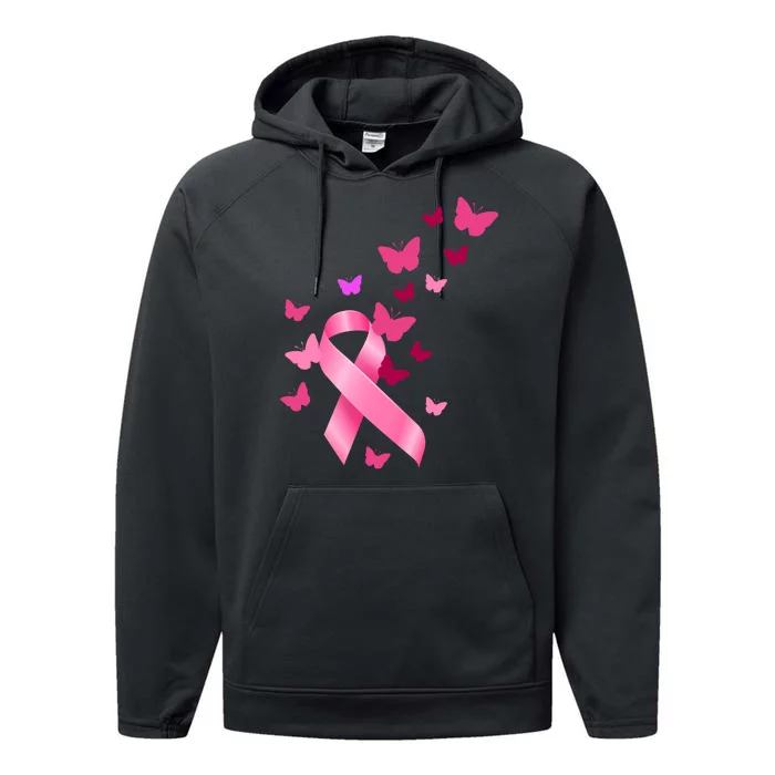 Breast Cancer Awareness Butterflies Logo Performance Fleece Hoodie