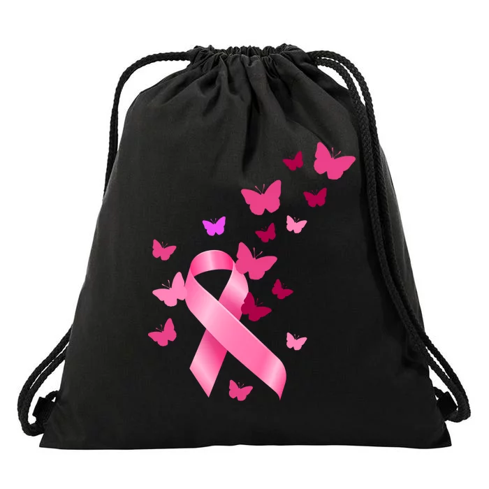 Breast Cancer Awareness Butterflies Logo Drawstring Bag