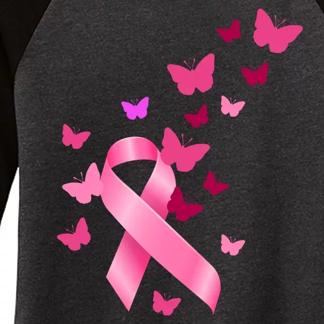 Breast Cancer Awareness Butterflies Logo Women's Tri-Blend 3/4-Sleeve Raglan Shirt