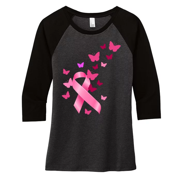 Breast Cancer Awareness Butterflies Logo Women's Tri-Blend 3/4-Sleeve Raglan Shirt