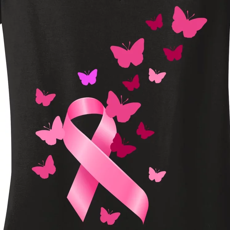 Breast Cancer Awareness Butterflies Logo Women's V-Neck T-Shirt