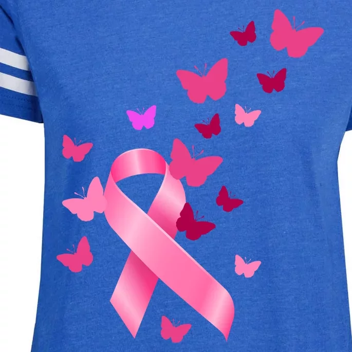 Breast Cancer Awareness Butterflies Logo Enza Ladies Jersey Football T-Shirt