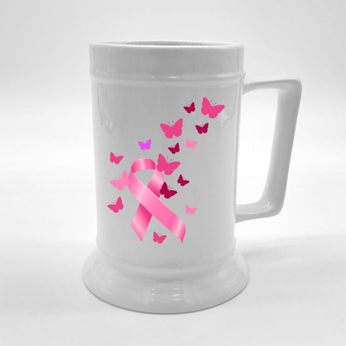 Breast Cancer Awareness Butterflies Logo Front & Back Beer Stein