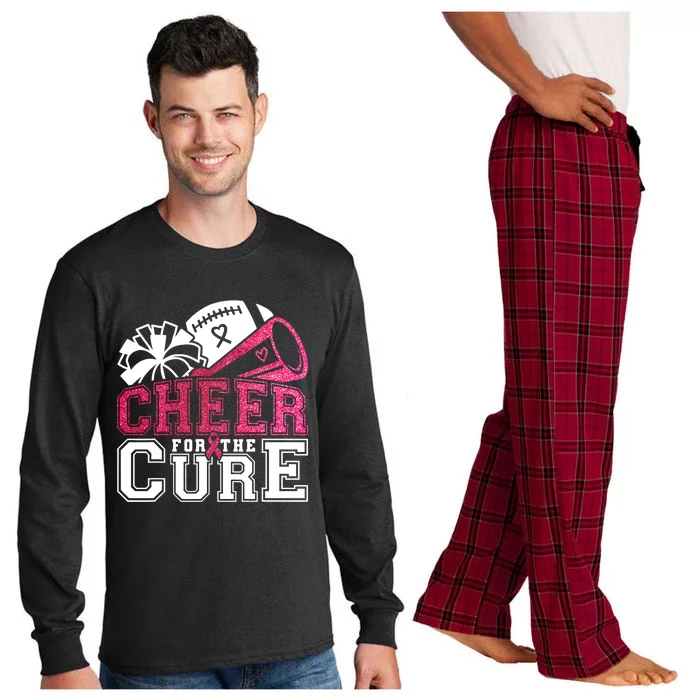 Breast Cancer Awareness Football Cheer For The Cure Long Sleeve Pajama Set