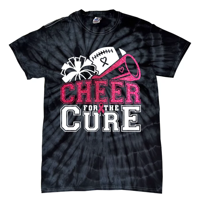 Breast Cancer Awareness Football Cheer For The Cure Tie-Dye T-Shirt