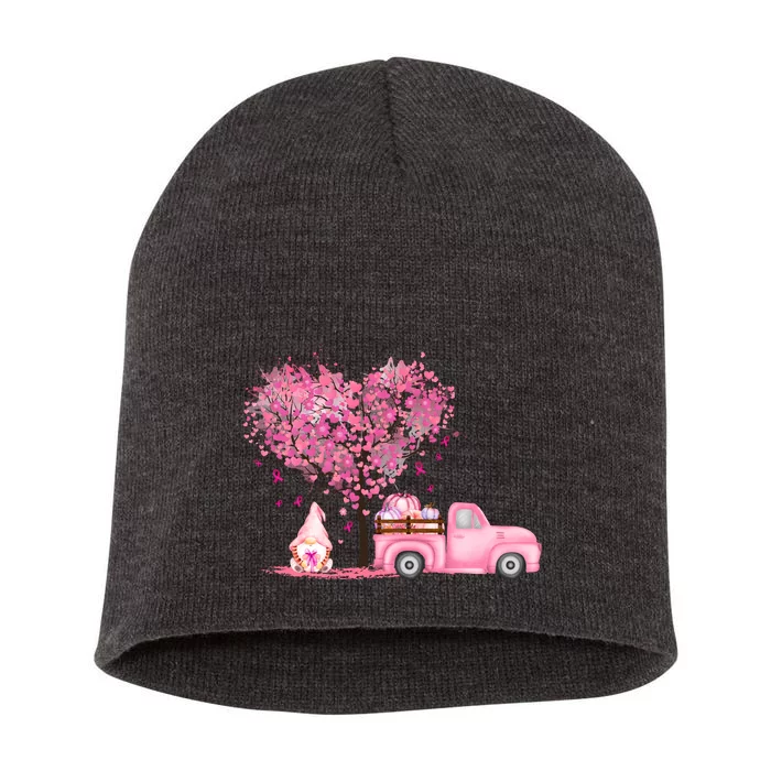 Breast Cancer Awareness Gnome Vintage Fall Truck Short Acrylic Beanie